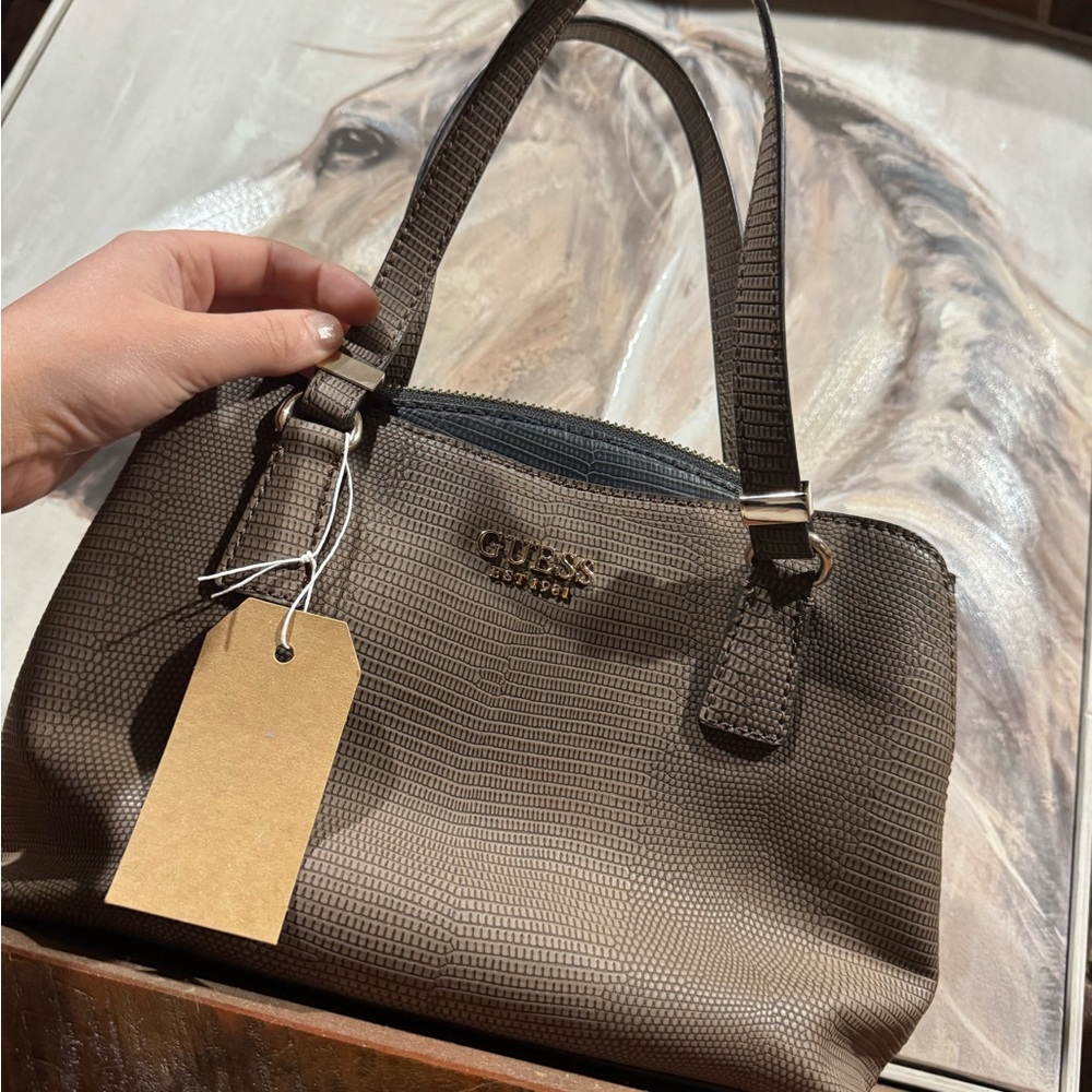 Guess Taupe Textured Satchel